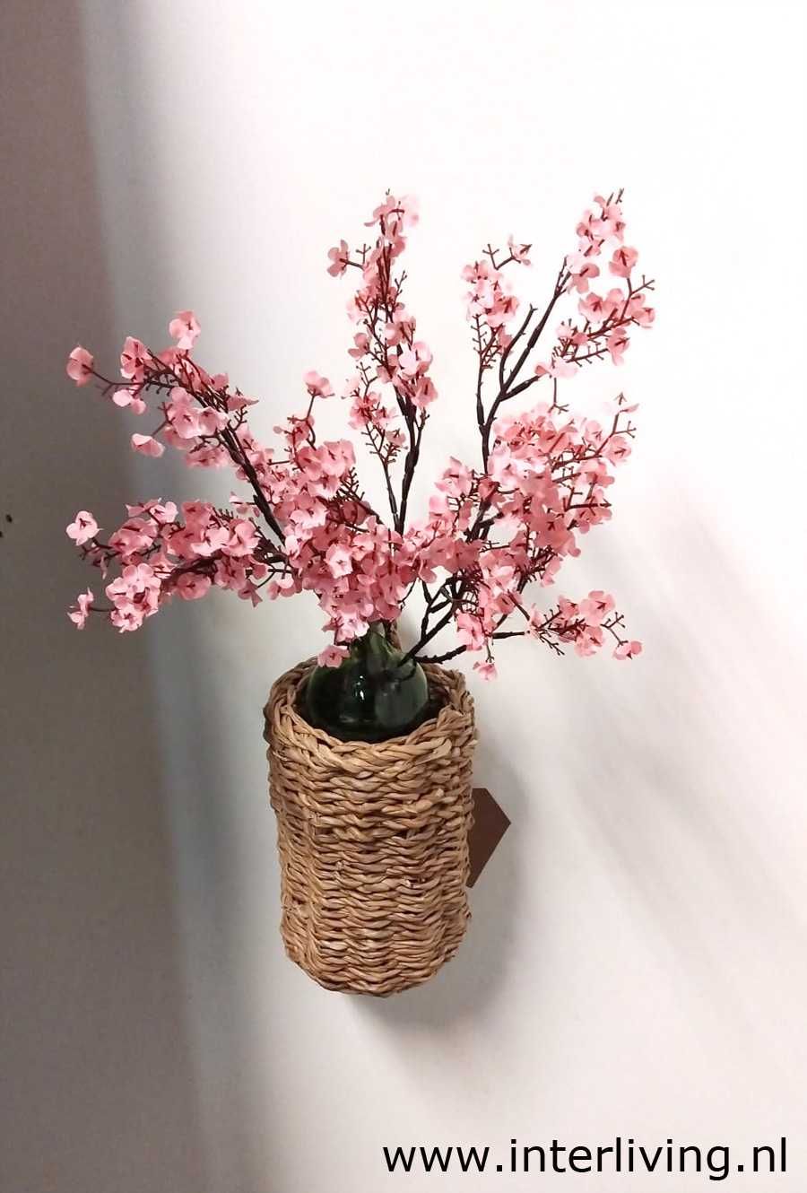 Mandje Boho wonen van naturel van gevlochten Hogla zeegras met ophanglus: planten wandhanger, vaas, wijnfles koeler, opberger voor babykamer, badkamer of keuken