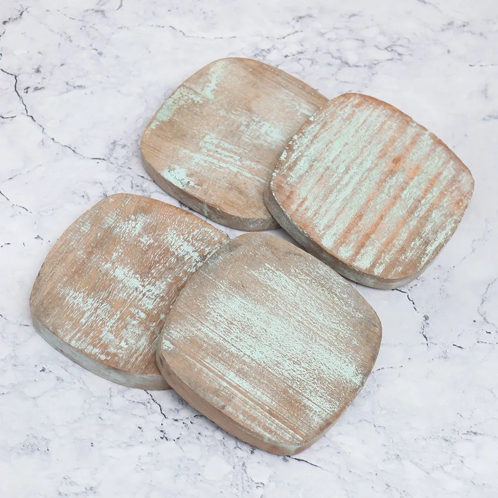 mangohouten onderzetters vintage aqua - 4 stuks