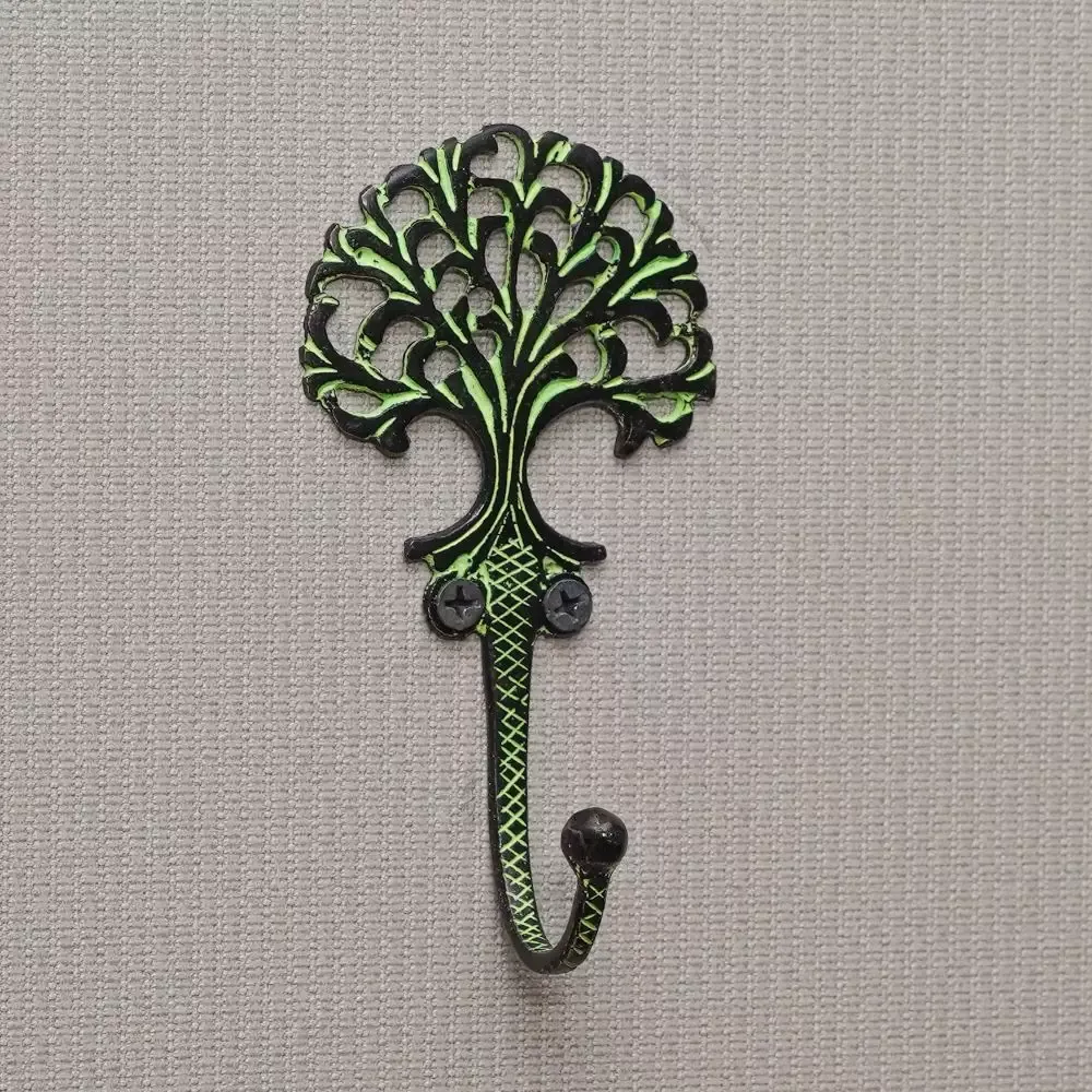 Haak van messing - tree of life - vintage groen - voor aan de muur