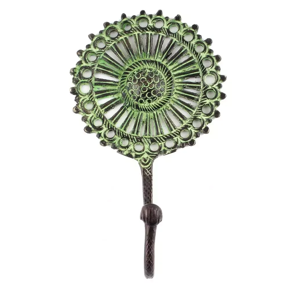 Haak van messing - finish groen / vintage - zonnebloem - voor aan de muur