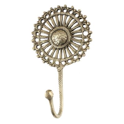 Haak van messing - goud / messing - zonnebloem - voor aan de muur