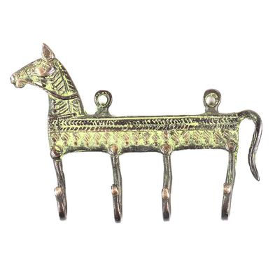 Messing handdoekenrek of sleutelrekje - paard - tribal vintagestijl