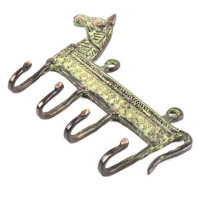 Messing handdoekenrek of sleutelrekje - paard - tribal vintagestijl