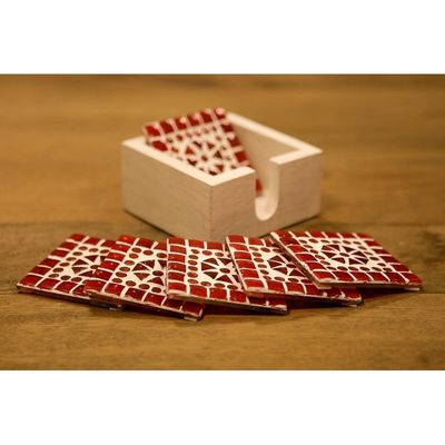 6 onderzetters glasmozaïek rood oranje