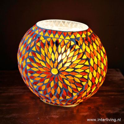 tafellamp rond &quot;Fado Globe&quot; Ø20 funky glasmozaïek - vintage turkish design - rood  oranje