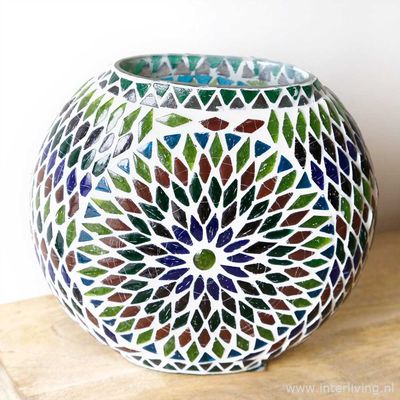 tafellamp rond "Fado Globe" Ø20 - funky gekleurd glasmozaïek in vintage turkish design