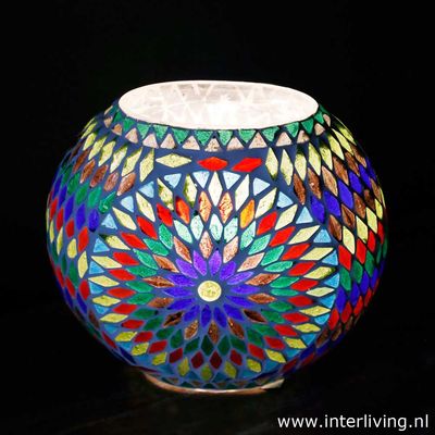 tafellamp rond &quot;Fado Globe&quot; Ø20 - funky gekleurd glasmozaïek in vintage turkish design