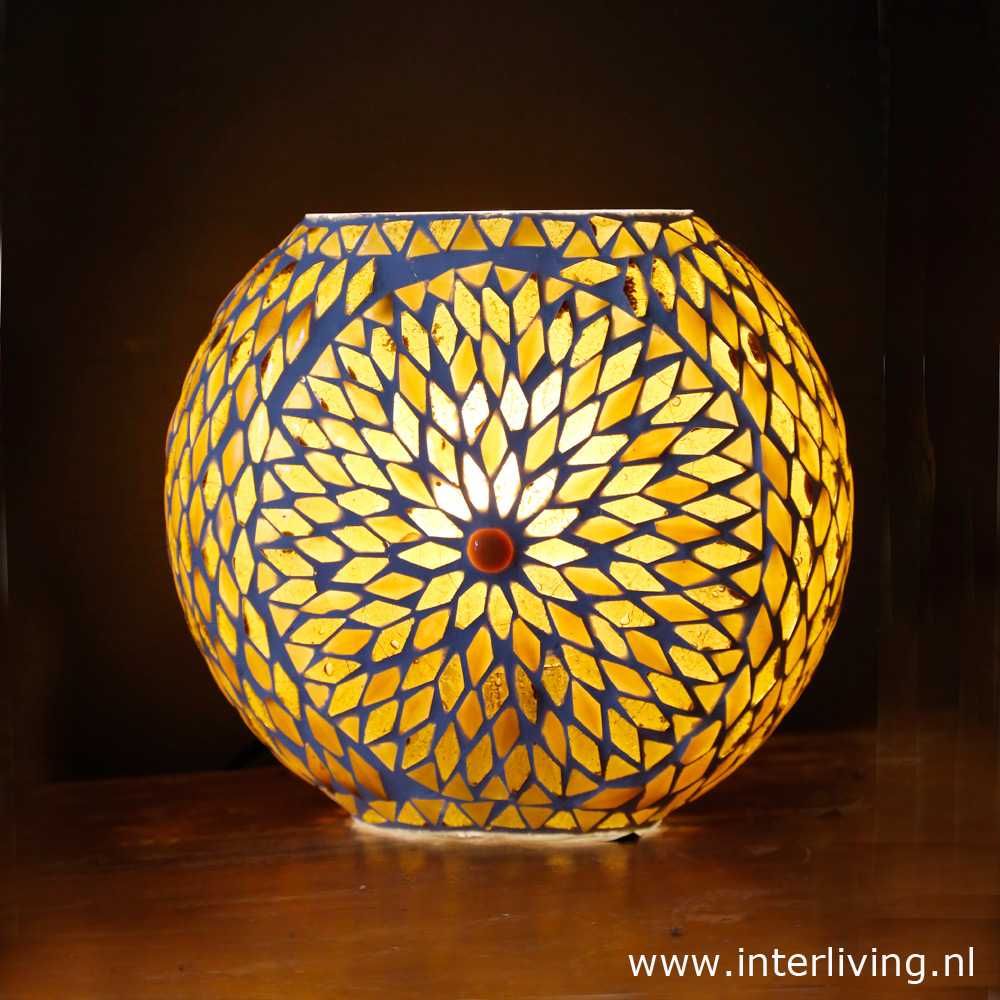 tafellamp rond &quot;Fado Globe&quot; Ø20 funky glasmozaïek - vintage turkish design - goud