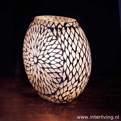 tafellamp rond "Fado Globe" Ø20 funky Turkish Design mozaïek - vintage (transparant) opaal / mat wit glas