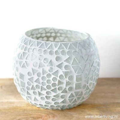 Waxinehouder mozaïek - grote bol 14 cm - mat wit