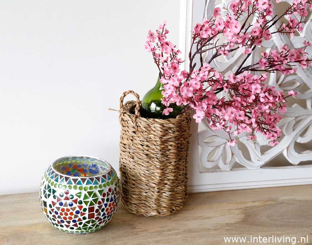 Waxinehouder mozaïek - grote bol 14 cm - kleurrijke woondeco