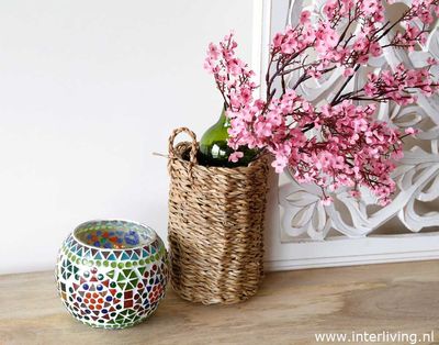 Waxinehouder mozaïek - grote bol 14 cm - kleurrijke woondeco