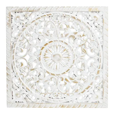 lotus mandala wandpaneel white wash met goud accenten - 39x39 cm