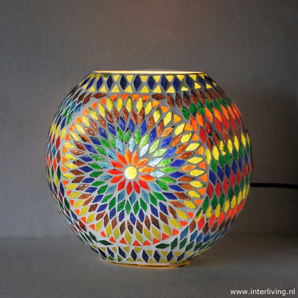 retro tafellamp rond &quot;Fado Globe&quot; Ø25 cm - funky gekleurd glasmozaïek in vintage turkish design