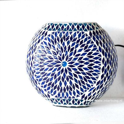 tafellamp rond "Fado Globe" Ø 25 cm - funky blauw glasmozaïek in vintage turkish design