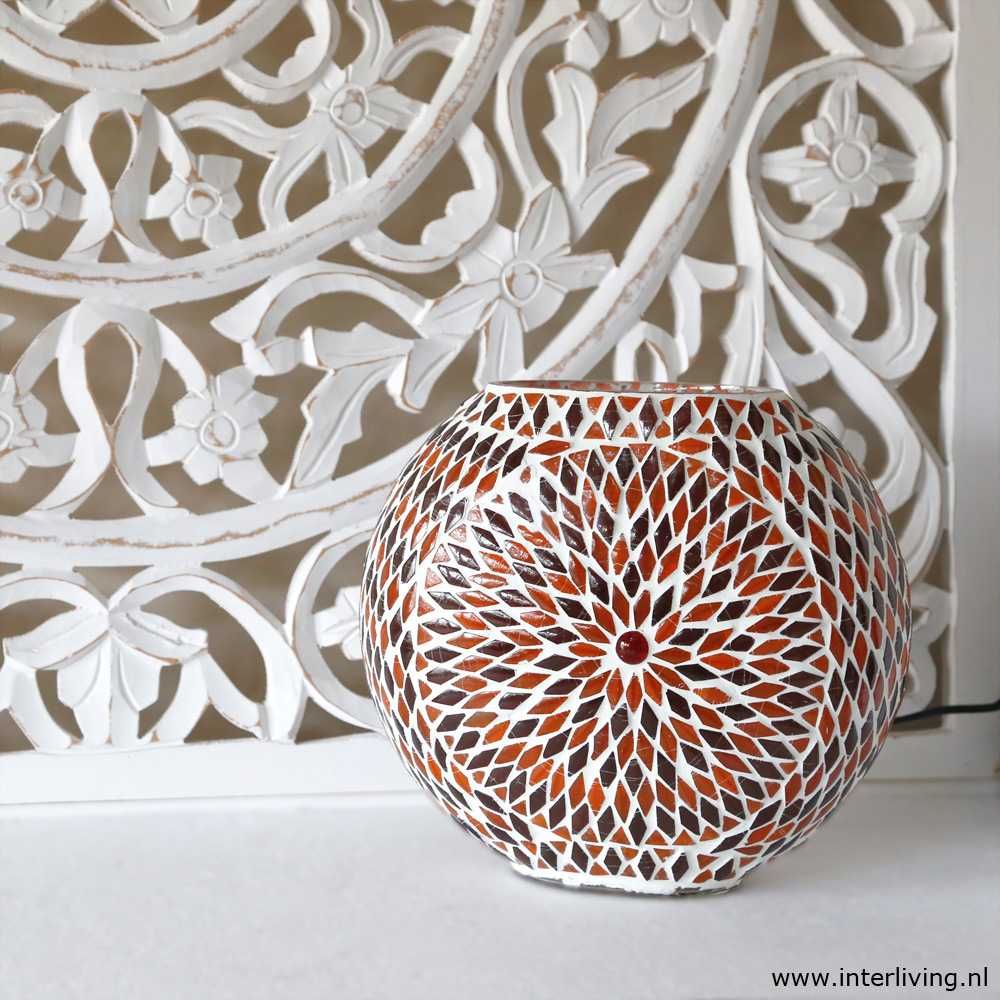 tafellamp rond &quot;Fado Globe&quot; Ø25 cm - funky vintage glasmozaïek -  turkish design - rood  oranje