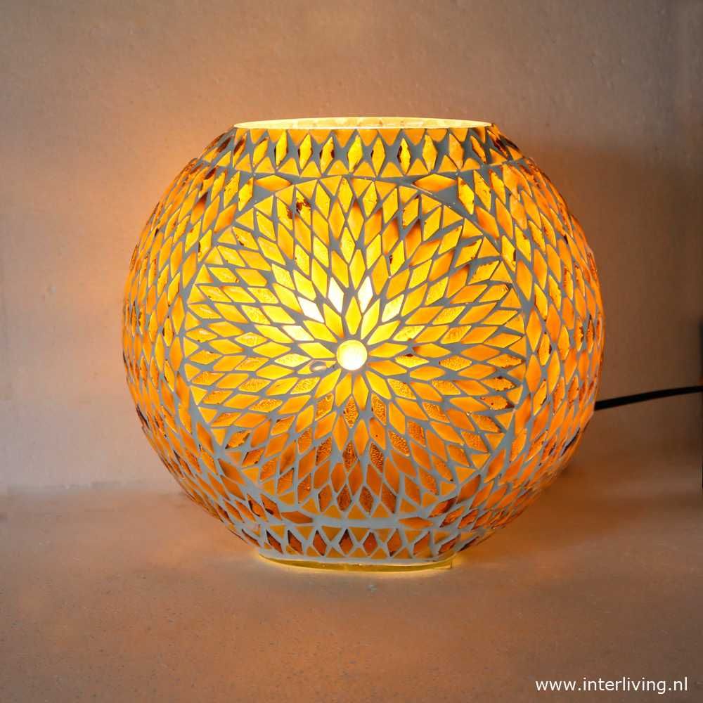 tafellamp rond &quot;Fado Globe&quot; Ø25 cm funky glasmozaïek - vintage turkish design - goud