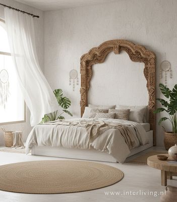 oosterse poort - teak - styling slaapkamer, woonkamer, yoga wellness studio / tuin - decoratief naturel Bali houtsnijwerk - 225 cm x 185 cm