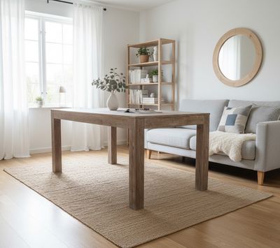 eettafel - rechthoek model - 160 x 90 cm uit India  - sheesham hout - vintage white wash