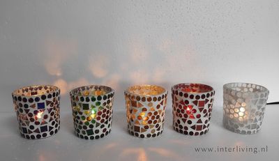 waxinehouder - bruin/beige - Indiaas glasmozaïek - klein model - prijs per stuk