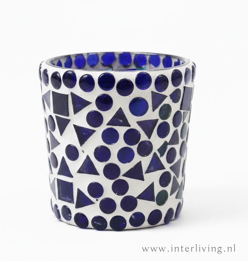 waxinehouder blauw - Indiaas glasmozaïek - klein model - prijs per stuk