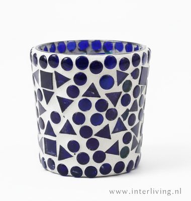 waxinehouder blauw - Indiaas glasmozaïek - klein model - prijs per stuk