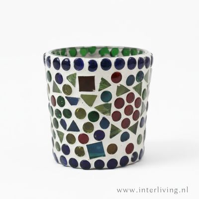 waxinehouder multi colour - Indiaas glasmozaïek - klein model - prijs per stuk