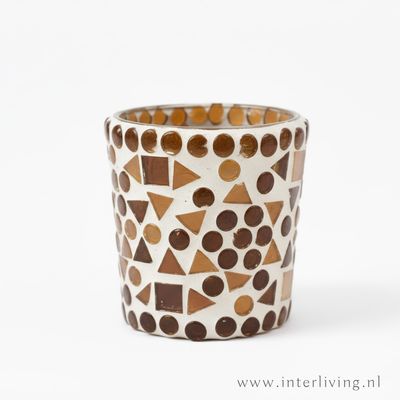 waxinehouder - bruin/beige - Indiaas glasmozaïek - klein model - prijs per stuk