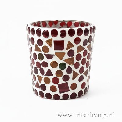 waxinehouder - rood/oranje - Indiaas glasmozaïek - klein model - prijs per stuk