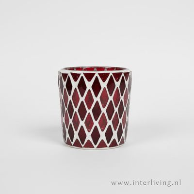 waxinehouder - rood/oranje -symmetrisch ruitpatroon  - klein model - prijs per stuk