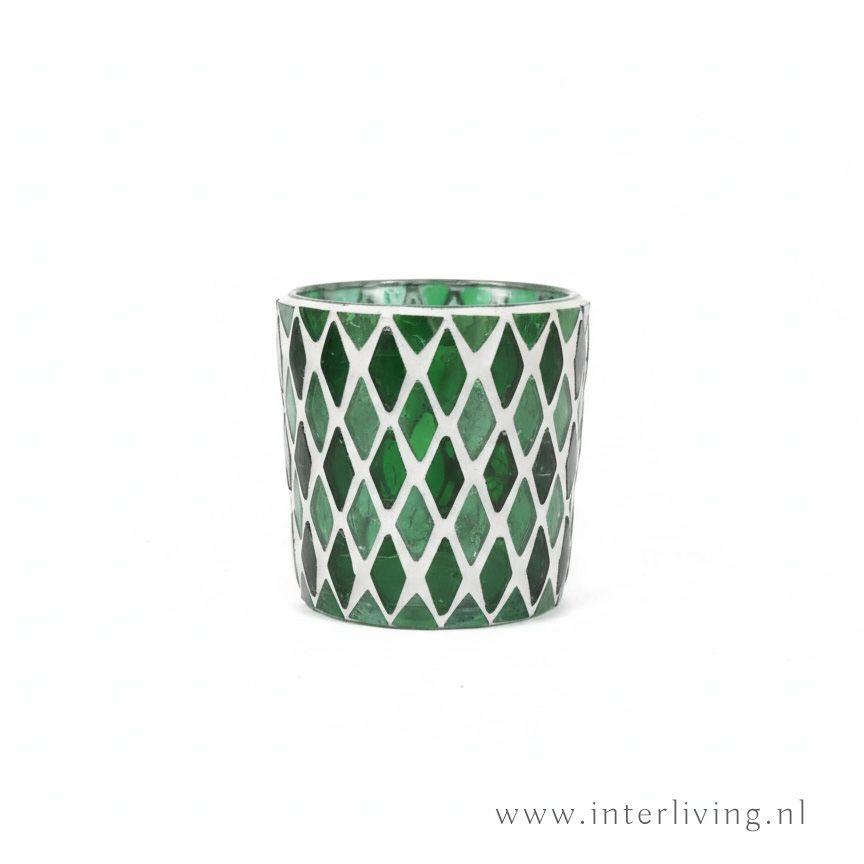 waxinehouder - groen -symmetrisch ruitpatroon  - klein model - prijs per stuk