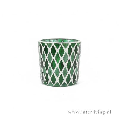 waxinehouder - groen -symmetrisch ruitpatroon  - klein model - prijs per stuk