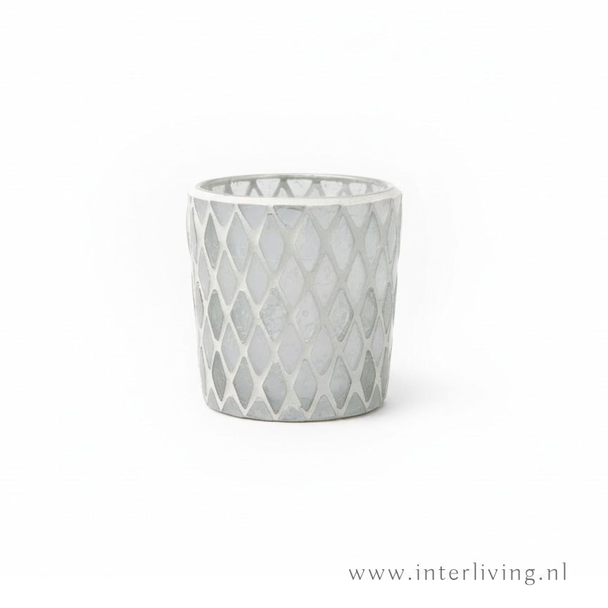 waxinehouder - transparant -symmetrisch ruitpatroon  - klein model - prijs per stuk