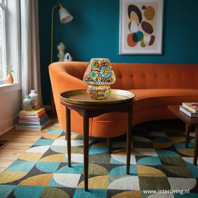 grote tafellamp Ibiza stijl - model paddenstoel  - multi -colour - Turkish design van gekleurd mozaiek - 40 cm