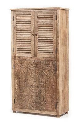 oosterse buffet kast uit India van mangohout - met houtsnijwerk en lamellen -unfinished naturel