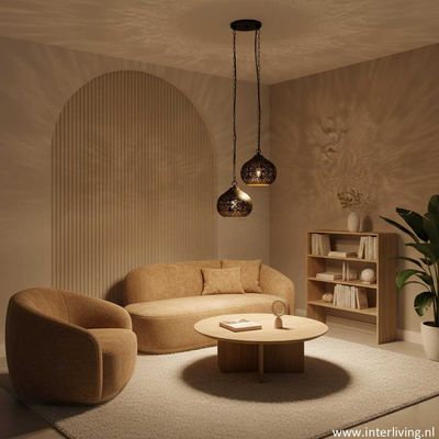 Hanglamp "Rayan" kleine pompoen filigrain-stijl metaal mat zwart finish met binnenkant goudkleurig