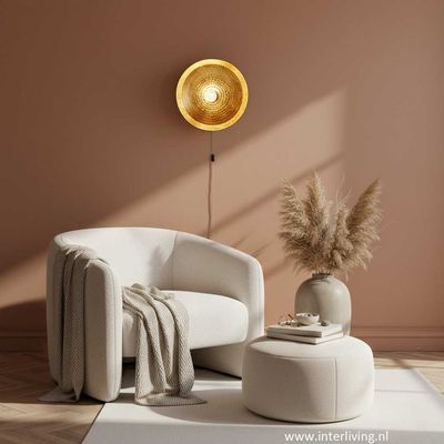 Wandlamp rond model - vintage goudlook metaal - 40 cm - luxe hotel chique stijl met gratis lichtbron