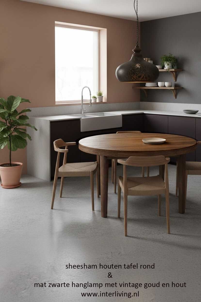 ronde houten tafel Ø 120 cm uit India  - eettafel sheesham  - waterafstotend behandeld - donker