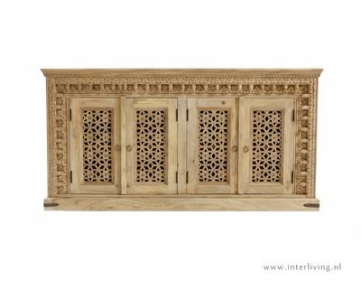 Dressoir Jodhpur - kast van mango hout uit India - naturel mangohout - 150 (b)*40 (d)*76 (h) cm Dressoir Jodhpur - kast van mango hout uit India - naturel mangohout - 150 (b)*40 (d)*76 (h) cm
