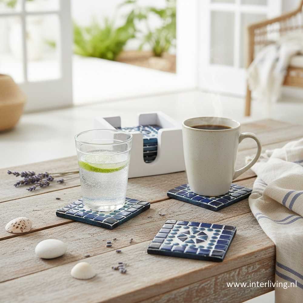6 onderzetters glasmozaïek blauw