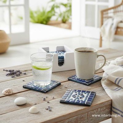 6 onderzetters glasmozaïek blauw 6 onderzetters glasmozaïek blauw