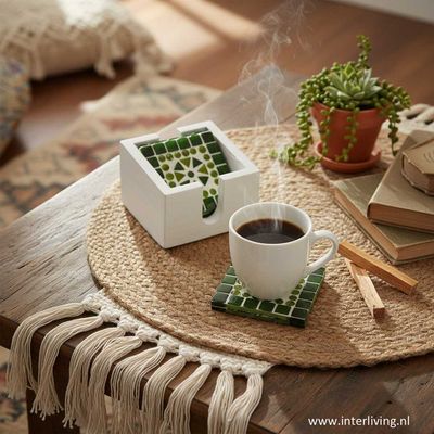 6 onderzetters glasmozaïek groen