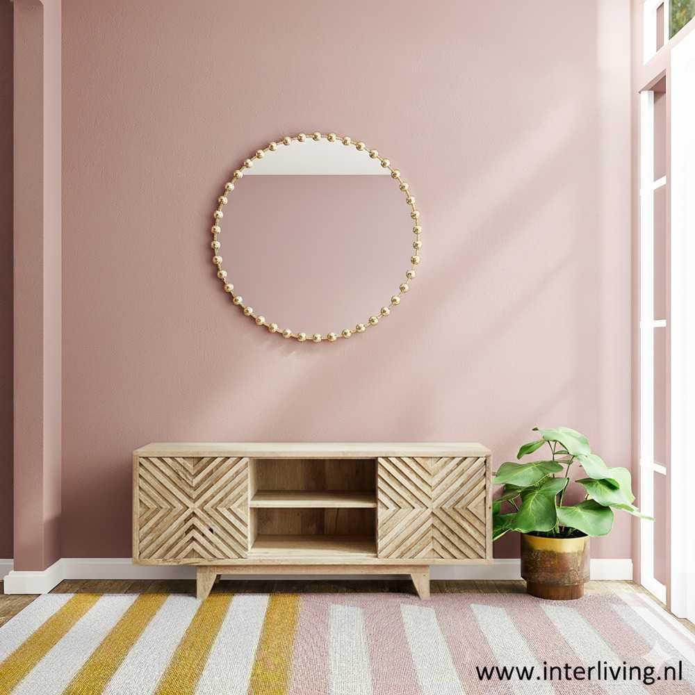 tv-dressoir van naturel beige mango hout - abstract houtsnijwerk