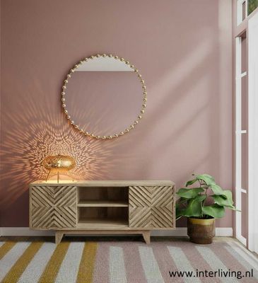 Tafellamp "Shade" met filigrain gaatjes - rond model - vintage verweerd goudkleurig metaal / frame van drie pootjes