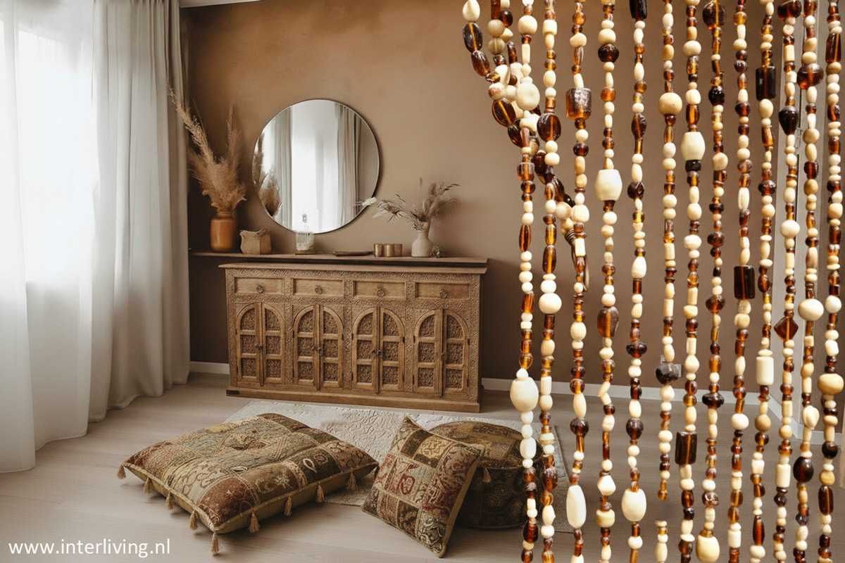 glaskralen gordijn 40 strings bruin beige