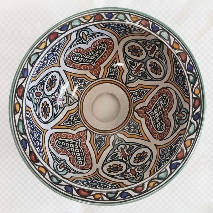 Marokkaanse waskom "Ibiza" -   "S351" - klein rond model - aardewerk (opbouw) wasbak Ø 25 cm