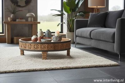 houten gekerfde chakki tafel uit India - naturel