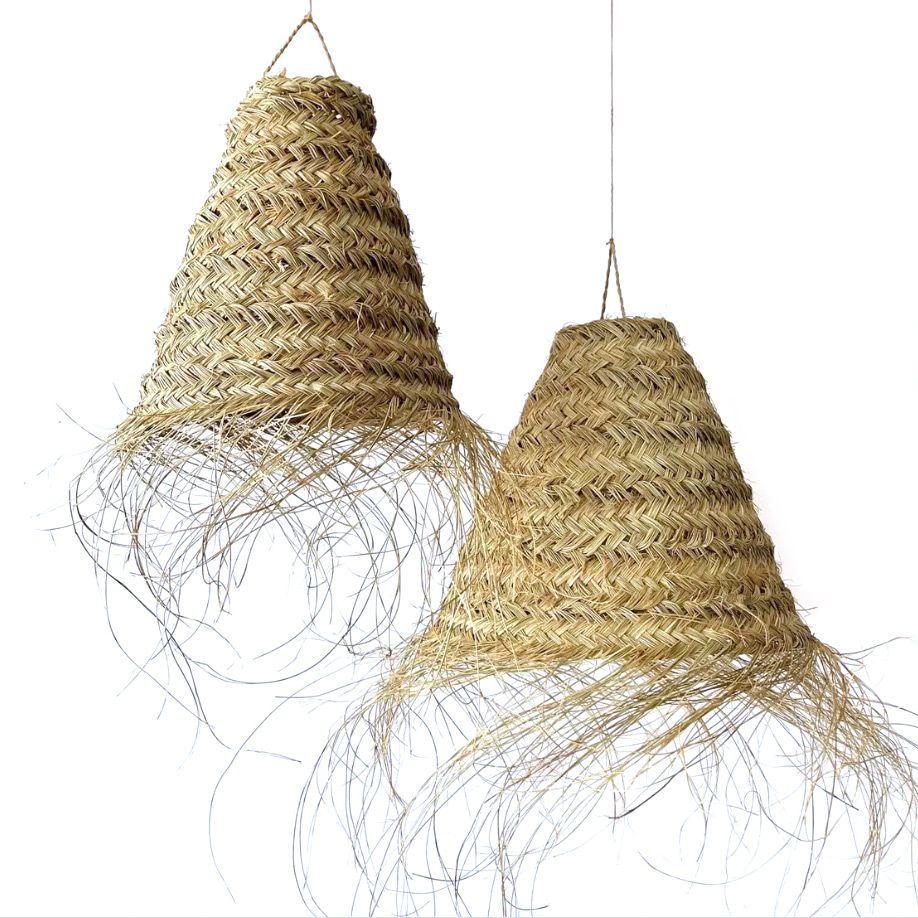 Handgemaakte Marokkaanse gevlochten stro koepel lampenkap – Natuurlijk Zeegras Design - Ibiza / Wabi Sabi &amp; Boho style