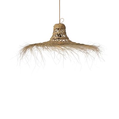 Stro &amp; Zeegras open geweven hanglamp met franjes &quot;Ibiza hoed&quot; handgemaakt uit Marokko - Wabi Sabi &amp; Boho style -  natuurlijk wonen