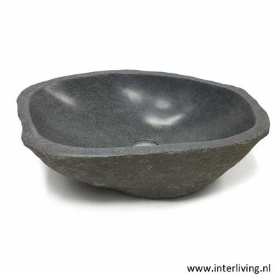 Waskom van natuurstenen – "grey stone" handgemaakt uit  rivier rots